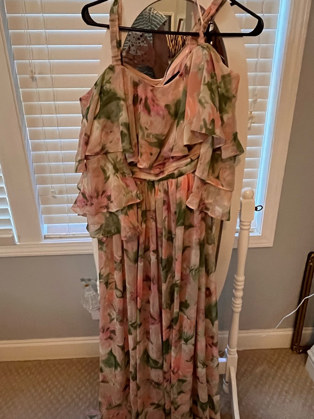 Taylor Pink & Green Floral Ruffle Maxi Dress